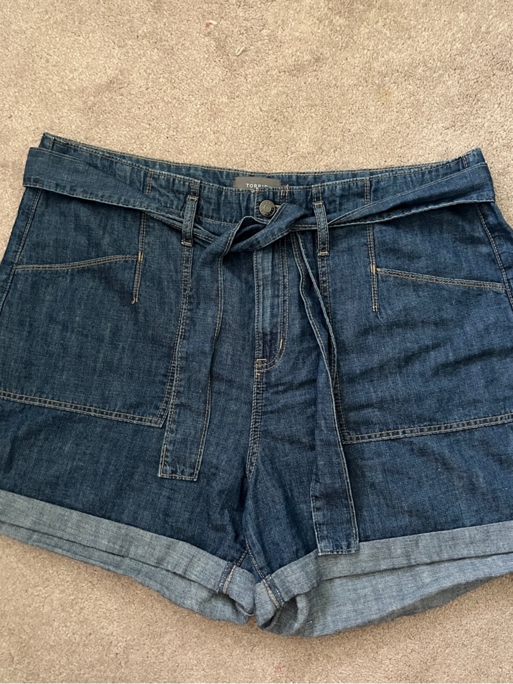 Torrid Dark Blue Cotton Linen Blend Shorts